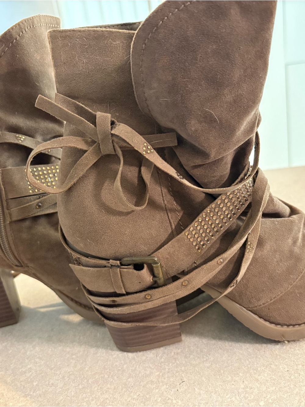 Lane Bryant Brown Suede Wrap-Stud Heeled Ankle Boots